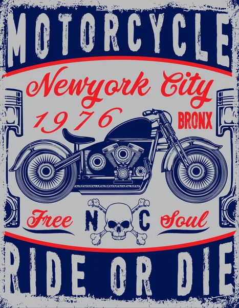 Motocicleta etiqueta t-shirt design — Vetor de Stock