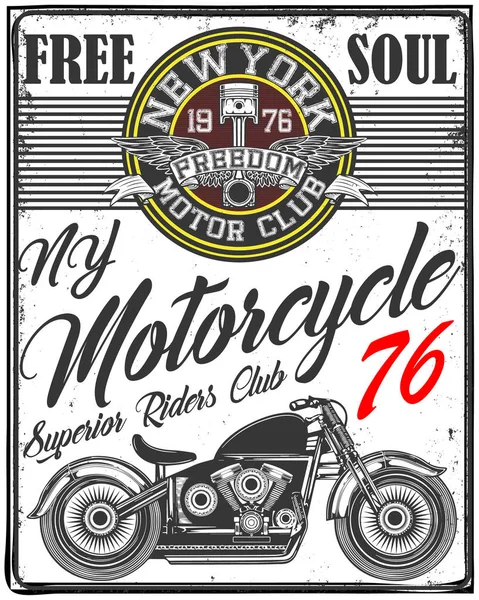 Czaszka T shirt projekt graficzny Logo motocykl — Wektor stockowy