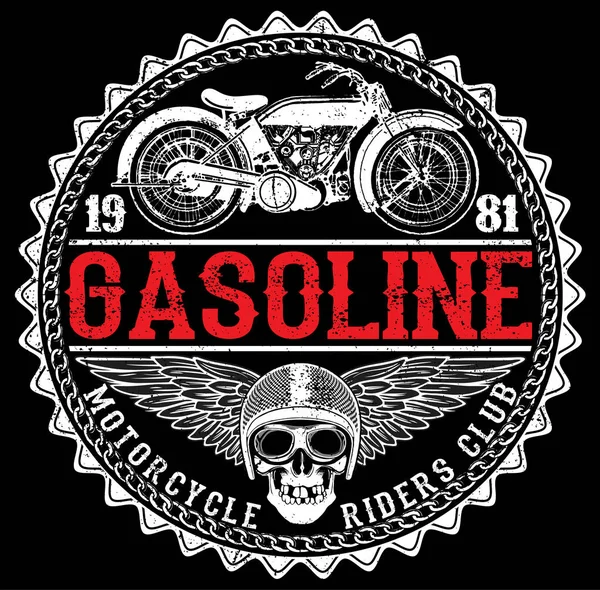 Diseño de la camiseta de la etiqueta de la motocicleta con ilustración de corte personalizado — Archivo Imágenes Vectoriales