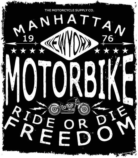 Motocykl label t-shirt design s ukázkou vlastních kotleta — Stockový vektor