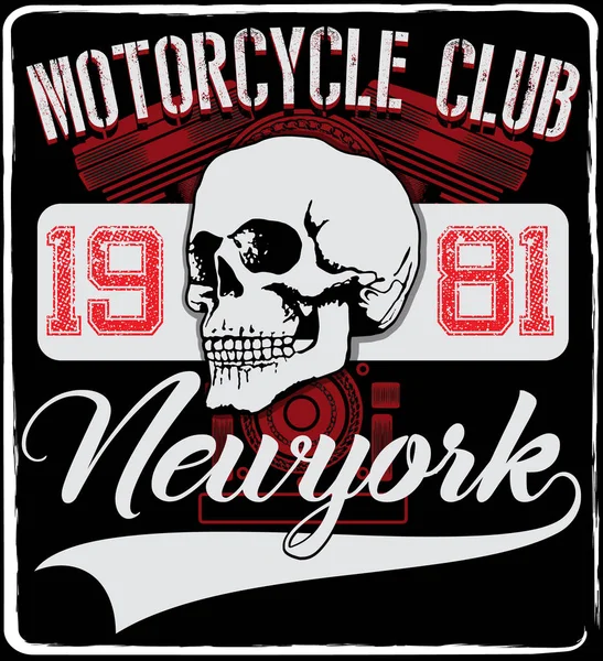 Motorcycle skull tee graphic design — Stock Vector