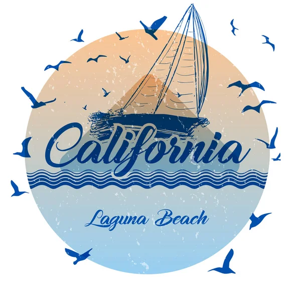 Califórnia Laguna Beach verão t-shirt design gráfico — Vetor de Stock