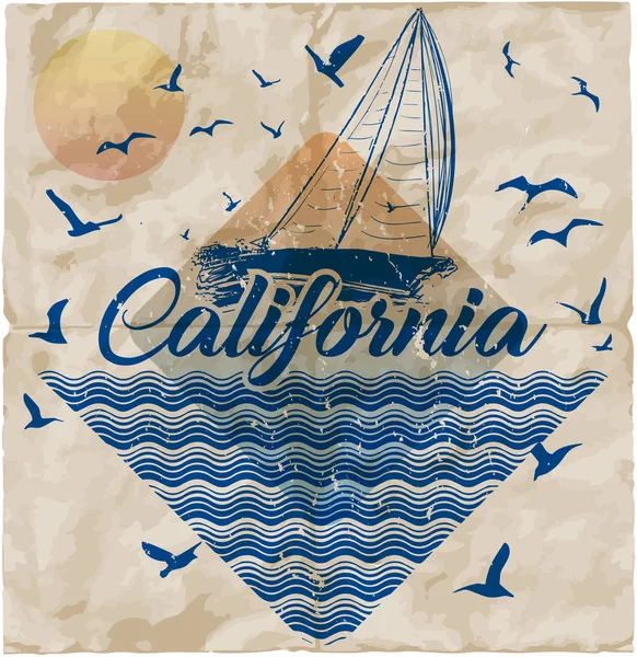 Californië miami zomer t shirt grafisch ontwerp — Stockvector