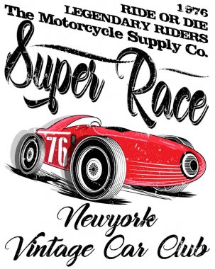 Vintage yarış arabası printing.vector eski okul yarış poster.retr için