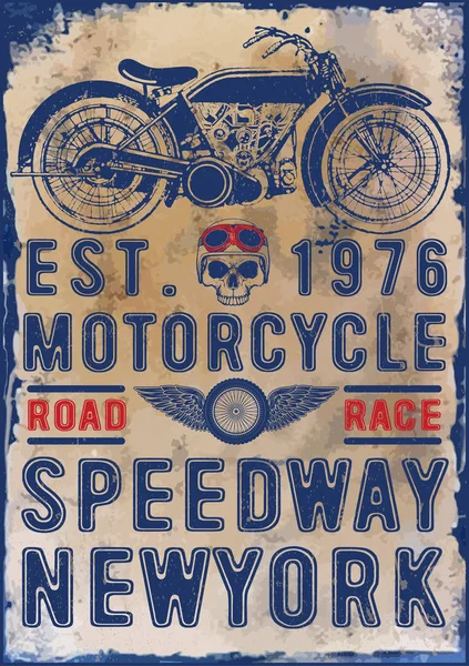 Cartel de la motocicleta cráneo camiseta gráfica — Archivo Imágenes Vectoriales