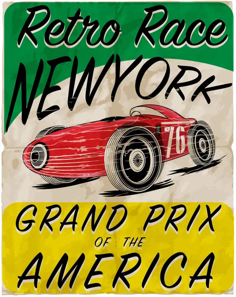 Vintage yarış arabası printing.vector eski okul yarış poster.retr için — Stok Vektör
