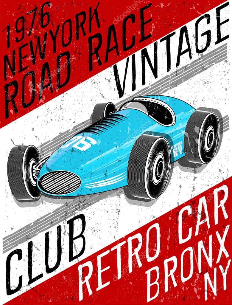 vintage race car for printing.vector old school race poster.retr