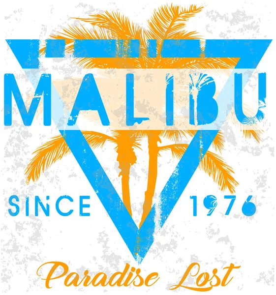 Vintage Malibu praia esporte tipografia; t-shirt gráfico; vetor i — Vetor de Stock