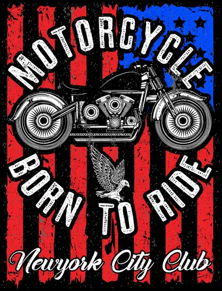 Motocicleta etiqueta t-shirt design com ilustração de costeleta personalizada — Vetor de Stock