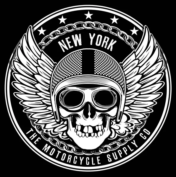 Vintage Biker Skull Emblem Tee Graphic — Stock Vector