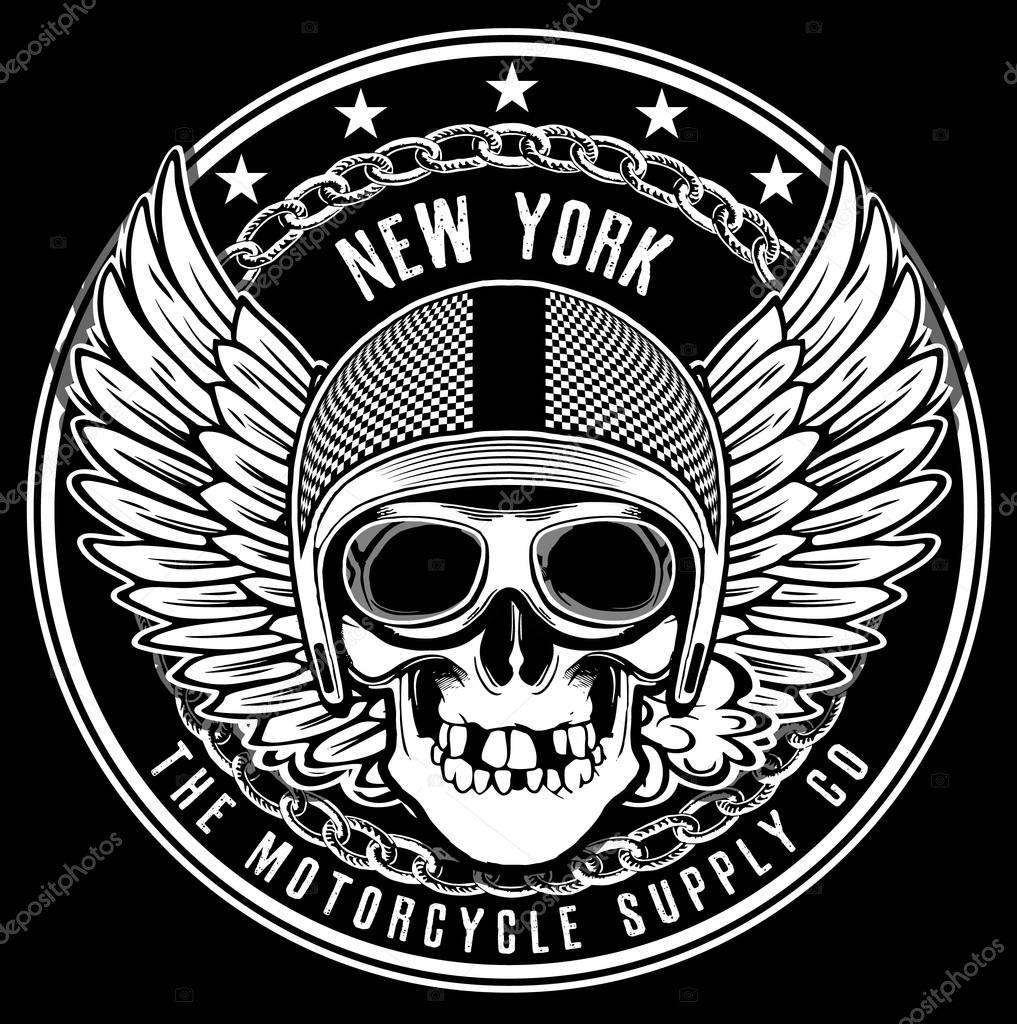 Vintage Biker Skull Emblem Tee Graphic