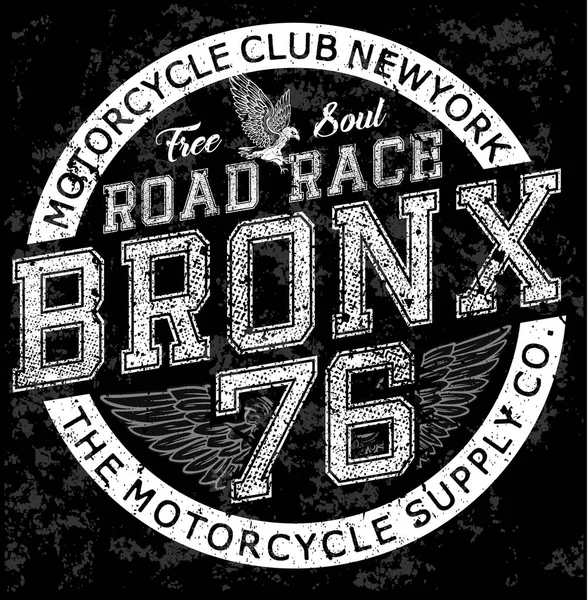 Homme vintage t-shirt design graphique Bronx Moto — Image vectorielle