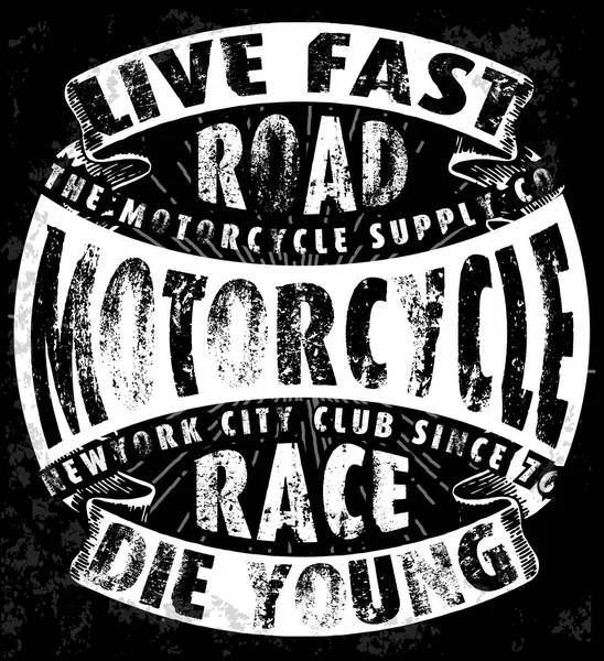 T-shirt Vintage Motorbike Race mbH disegno a mano in cotone stampato B — Vettoriale Stock
