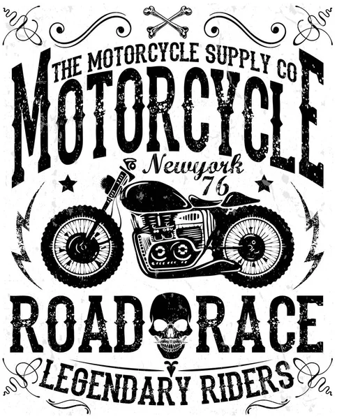 Vintage motorcycle poster t shirt graphic design — Stock Vector