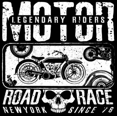 Motosiklet tipografi; t-shirt grafik; vektörel çizimler