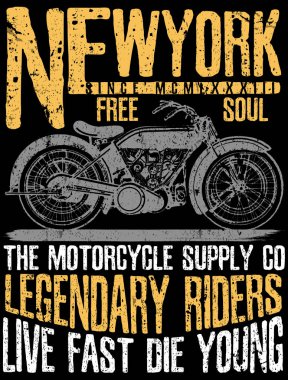 Vintage motosiklet. Çizilmiş grunge vintage illüstrasyon el