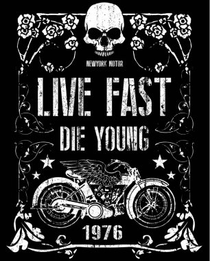 Vintage motosiklet. Çizilmiş grunge vintage illüstrasyon el