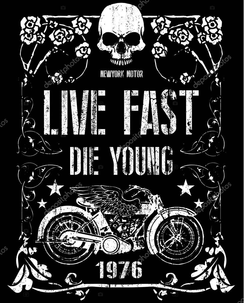 Vintage motorcycle. Hand drawn grunge vintage illustration