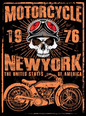 Vintage motosiklet. Çizilmiş grunge vintage illüstrasyon el