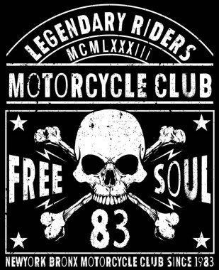 Tipografi grafik ve afiş yarış motosiklet. Kafatası ve eski 