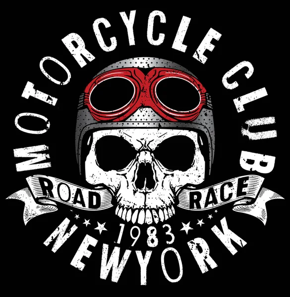 オートバイ レースのタイポグラフィ グラフィックとポスター。頭蓋骨と古い — ストックベクタ