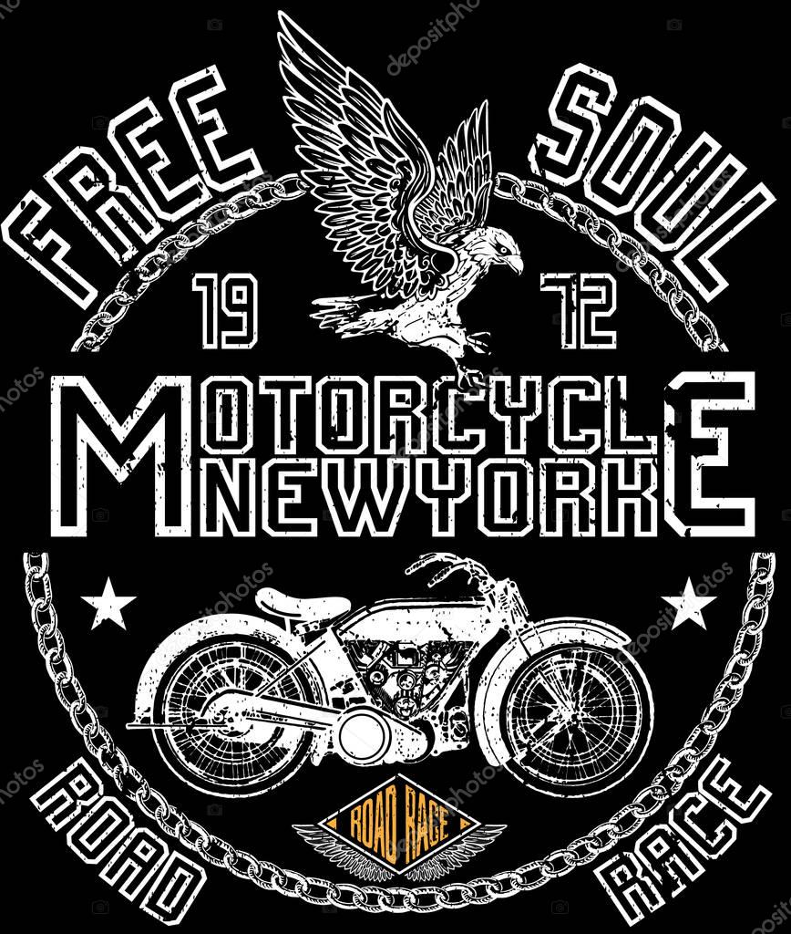 Vintage motorcycle. Hand drawn grunge vintage illustration