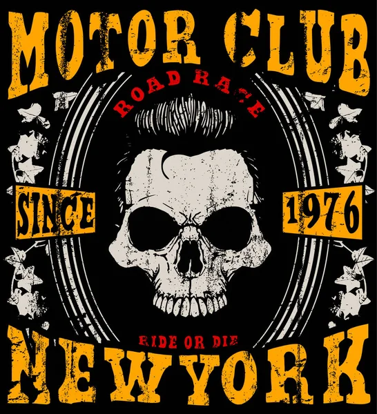 Motorcycle Racing Typography Graphics and Poster. Skull and Old — Stock Vector