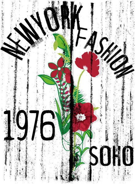Diseño de camiseta de flores de Newyprk — Archivo Imágenes Vectoriales