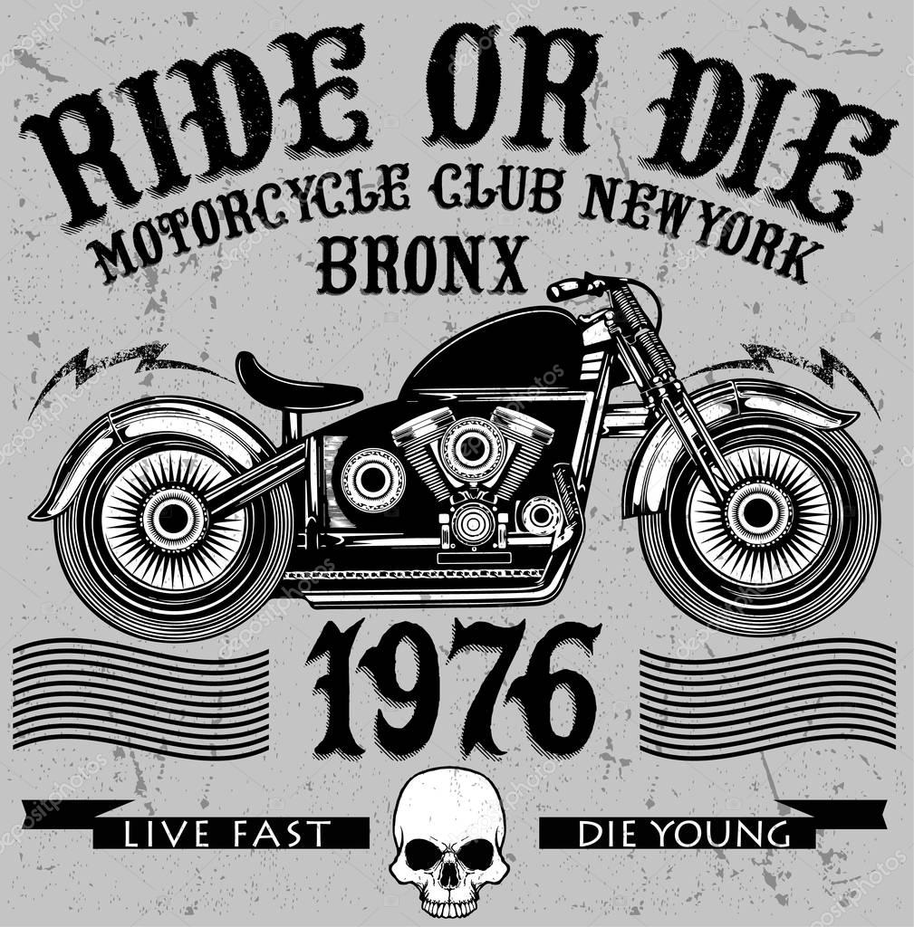 Vintage motorcycle. Hand drawn grunge vintage illustration
