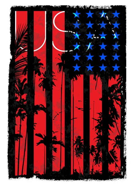 Bandeira dos EUA Ilustração floral. Gráfico de t-shirt. Vectores —  Vetores de Stock
