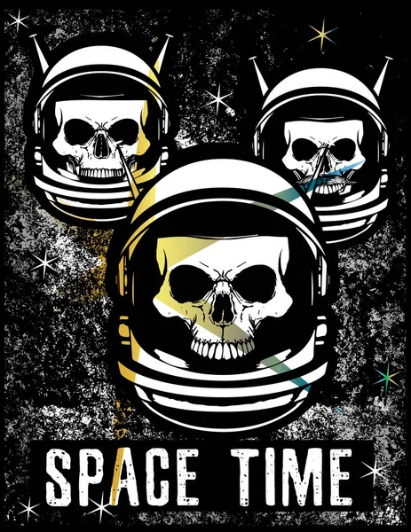 Vintage Space Skull T-Shirt Grafik-Design — Stockvektor