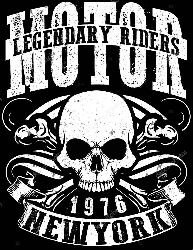 Motorcycle Racing Typography Graphics and Poster. Skull and Old 