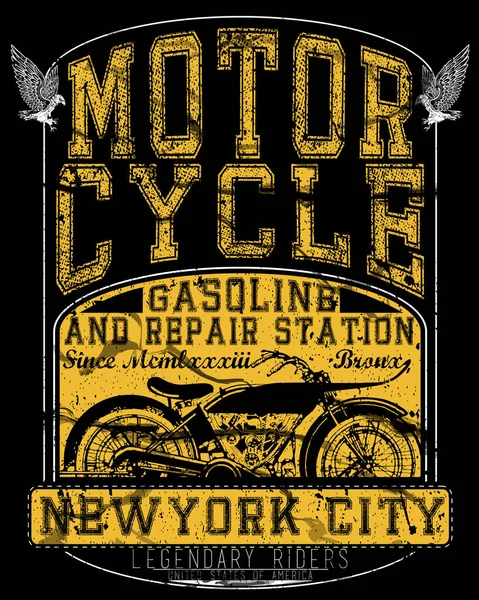 Motocykl label t-shirt design s ukázkou vlastních kotleta — Stockový vektor