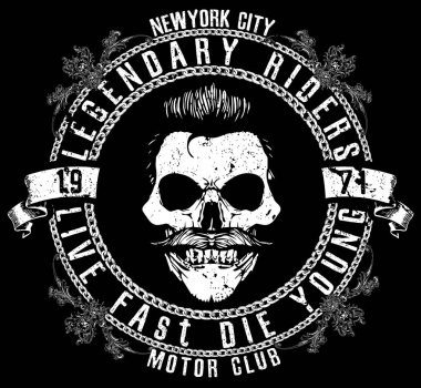 Tipografi grafik ve afiş yarış motosiklet. Kafatası ve eski 