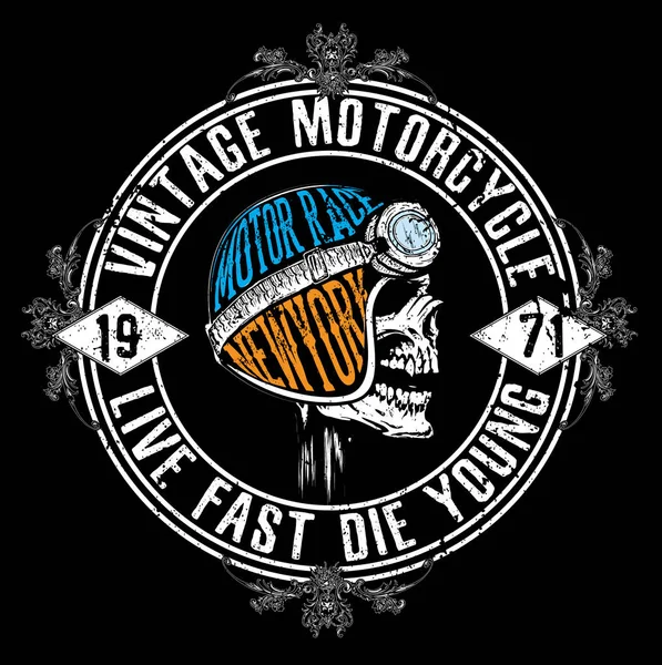 Motorcykel Racing typografi grafik och affisch. Skalle och gamla — Stock vektor