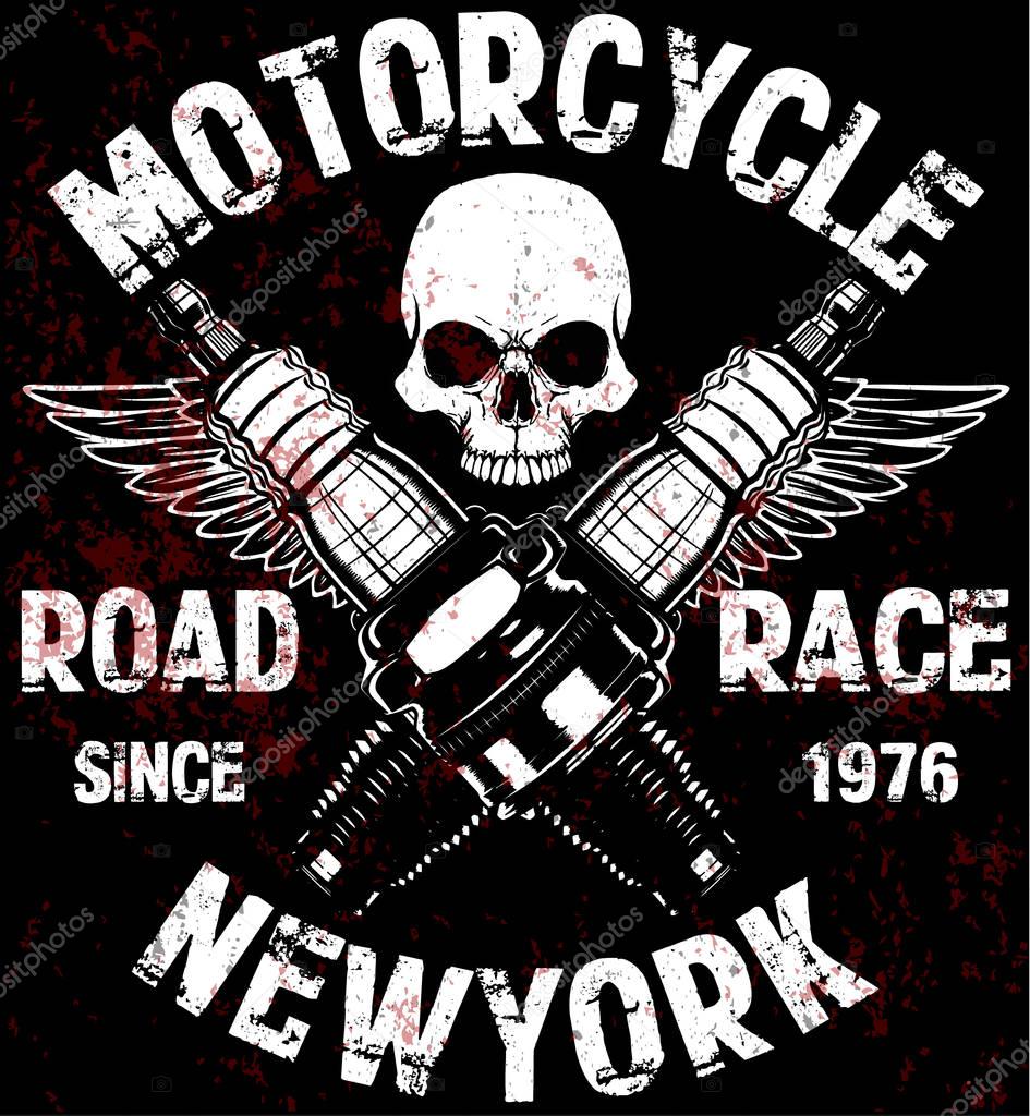 Motorcycle t shirt graphic design with skull