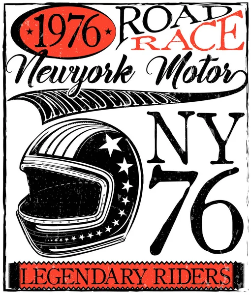 Motorcycle Racing Typography Graphics and Poster. Helmet and Old — Stock Vector