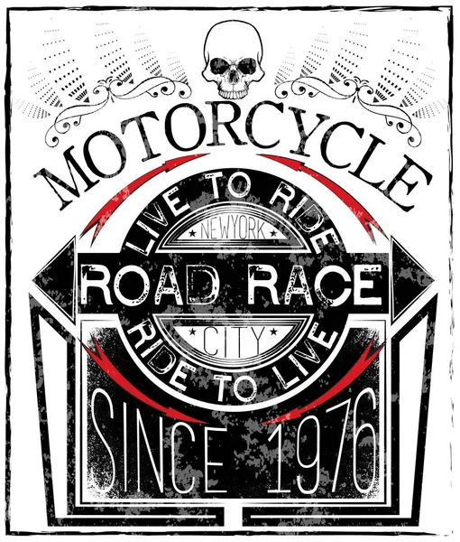 Motorcycle Racing Typography Graphics and Poster. Skull and Old — Stock Vector