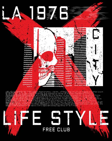 Los Angeles Skull Poster Tee Diseño gráfico — Vector de stock