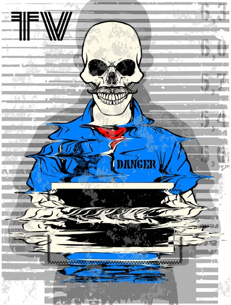 Skull prison tee poster graphic design — Stock Vector