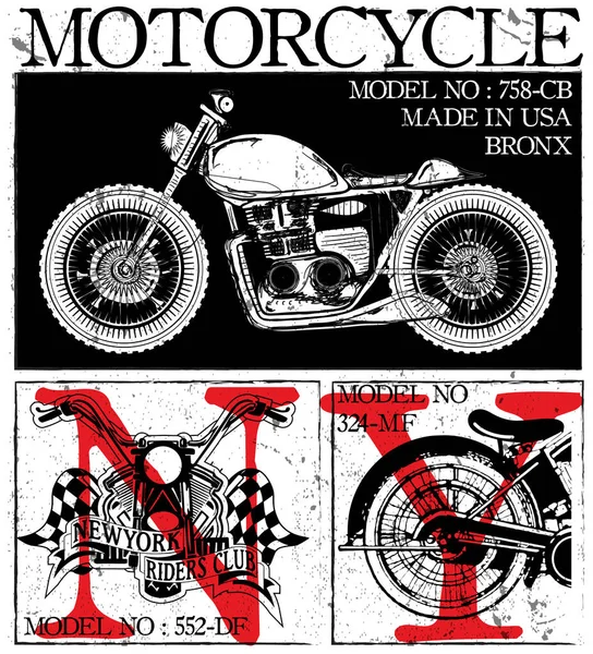 T恤或海报设计与摩托车的例证. — 图库矢量图片