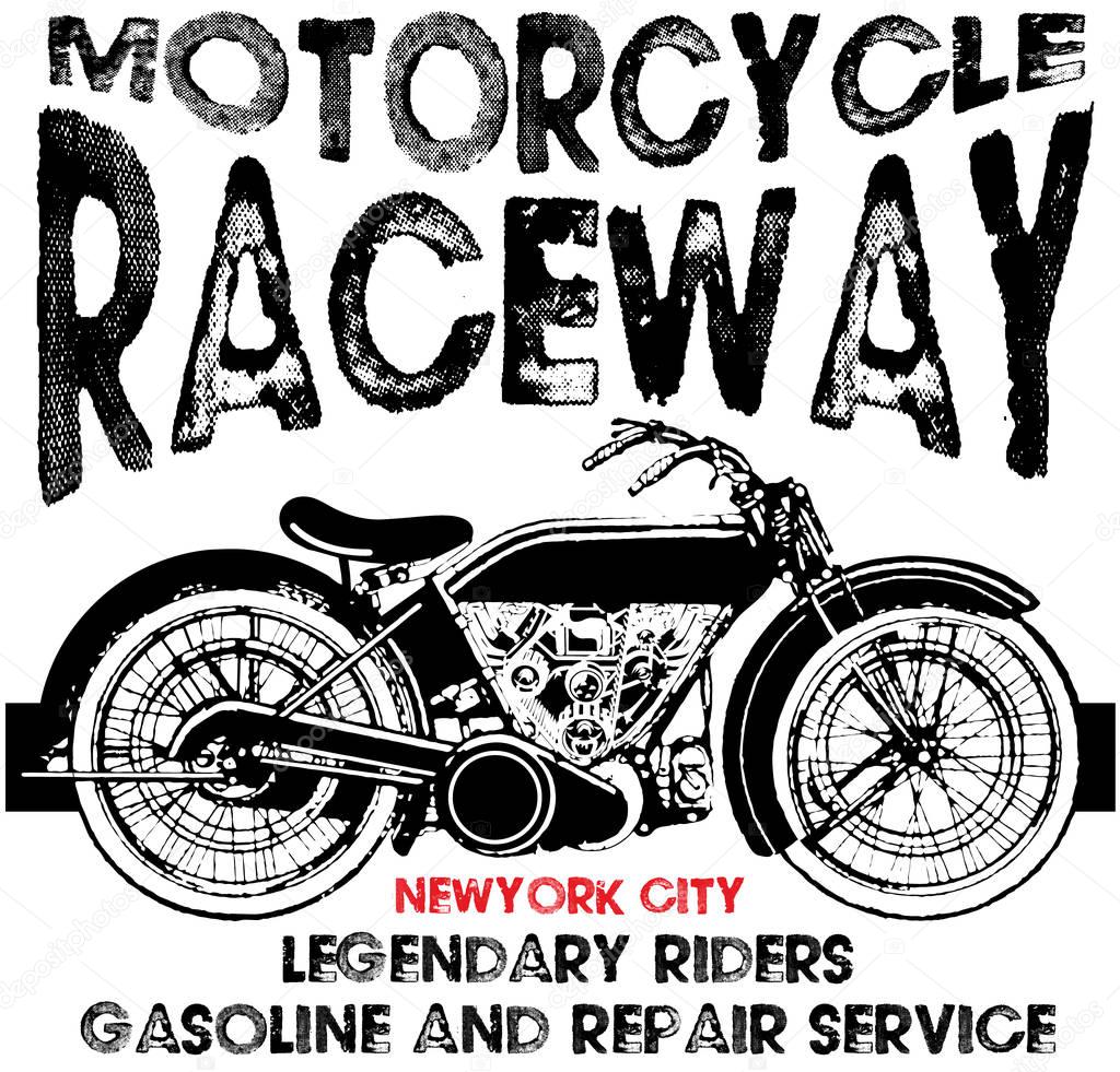 T-shirt or poster design with illustration of a motorcycle.