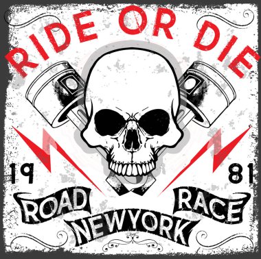 Vintage motosiklet T-shirt grafik kafatası ile