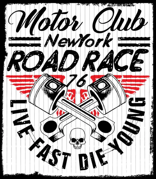 Motocicleta Racing Tipografia Gráficos e Cartaz. Crânio e Velho —  Vetores de Stock