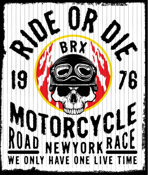 Motorradrennsport Typografie Grafiken und Poster. Totenkopf und alt — Stockvektor