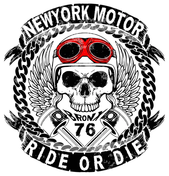 Czaszka T shirt projekt graficzny Logo motocykl — Wektor stockowy