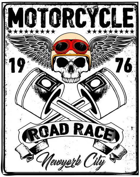 Motorcycle Racing Typography Graphics and Poster. Skull and Old — Stock Vector