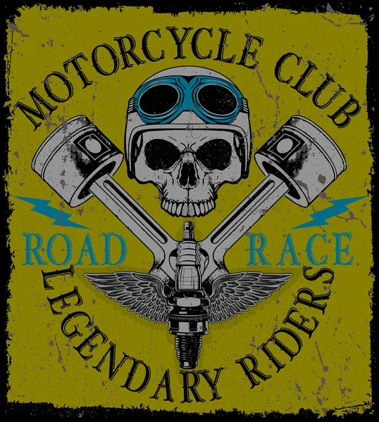 Motorradrennsport Typografie Grafiken und Poster. Totenkopf und alt — Stockvektor