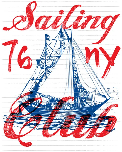 Sailing club tee poster graphic — Stock Vector