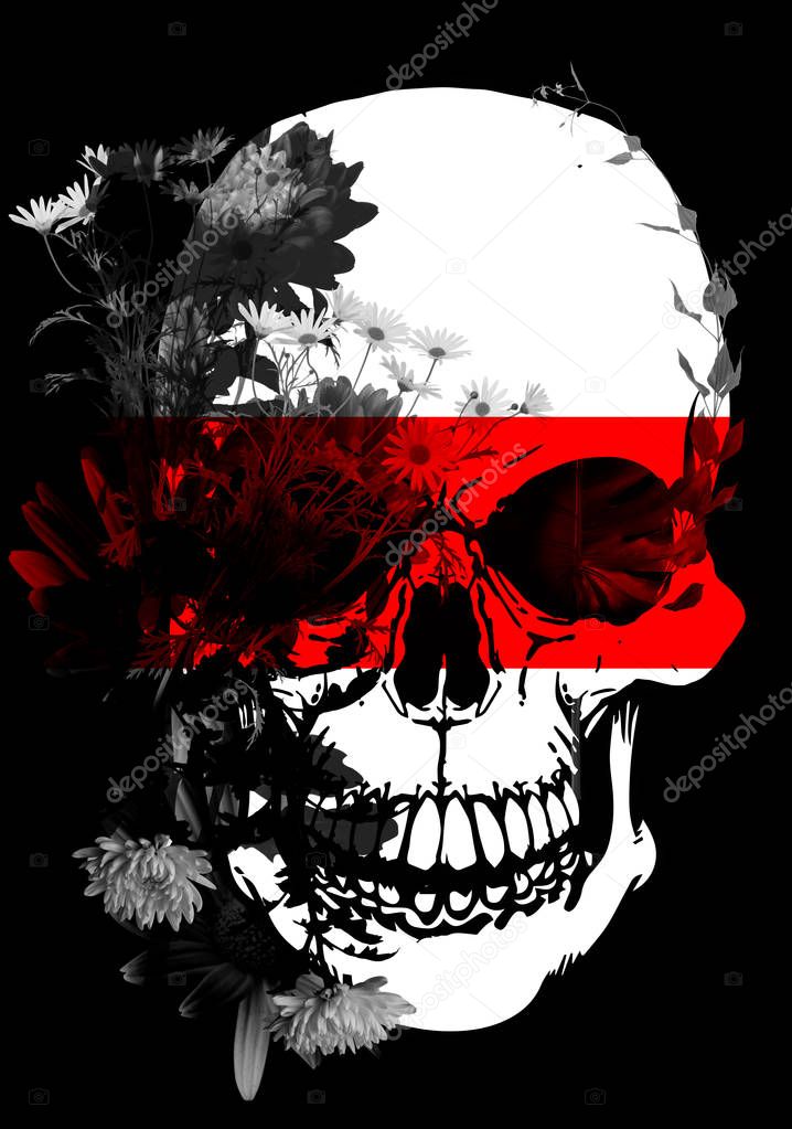 Skull with flowers fashion style